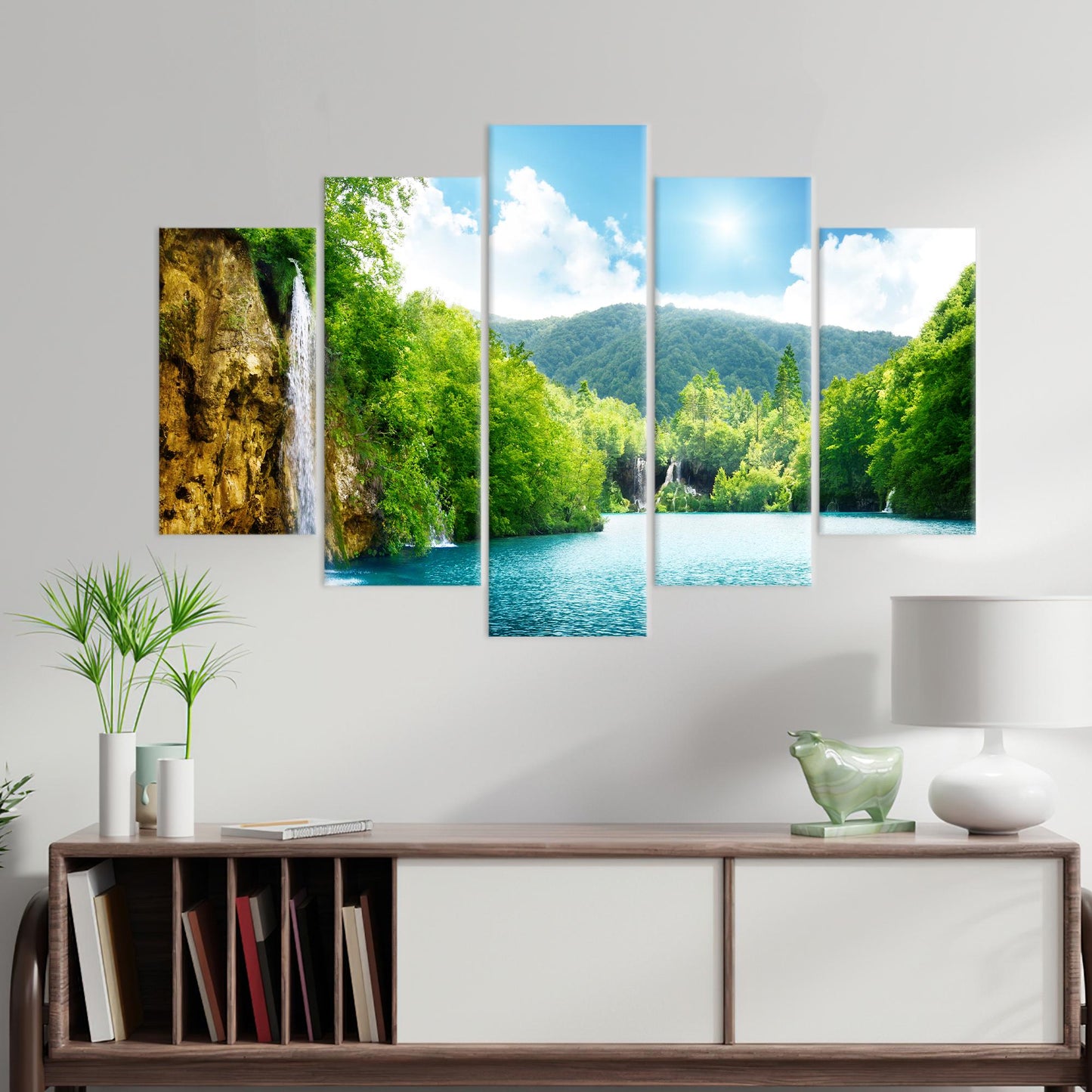 Waterfall in Deep Forest Canvas Print - Landscape Wall Hanging with Tree View