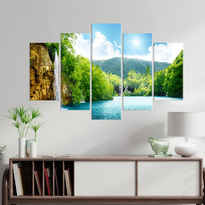 Waterfall in Deep Forest Canvas Print - Landscape Wall Hanging with Tree View