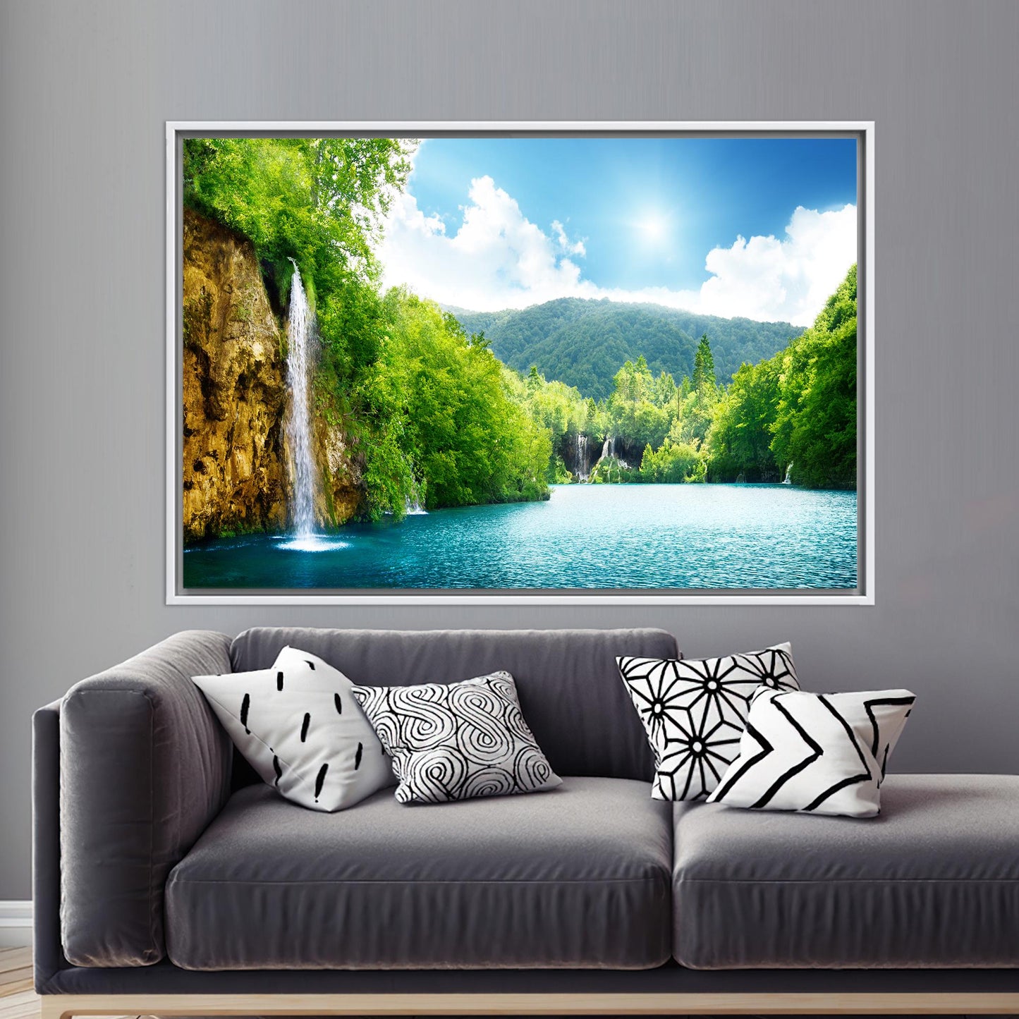 Waterfall in Deep Forest Canvas Print - Landscape Wall Hanging with Tree View