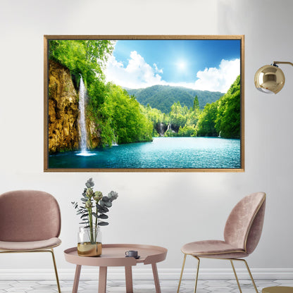 Waterfall in Deep Forest Canvas Print - Landscape Wall Hanging with Tree View