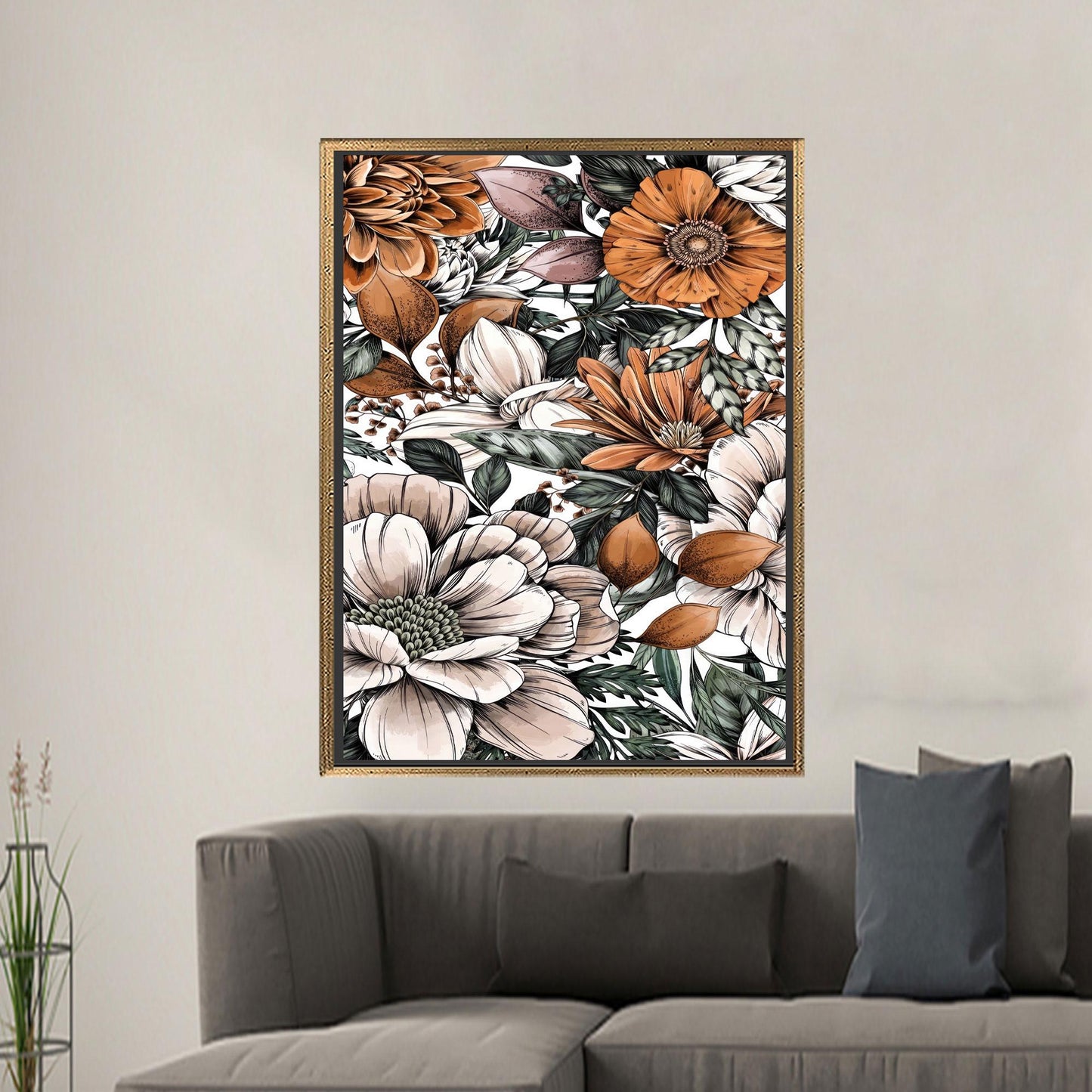 Flowers Pattern Gradient Colors Botanical Canvas Print