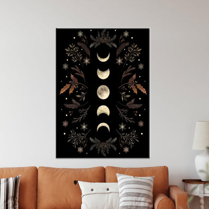 Boho Moon and Flowers Canvas Print