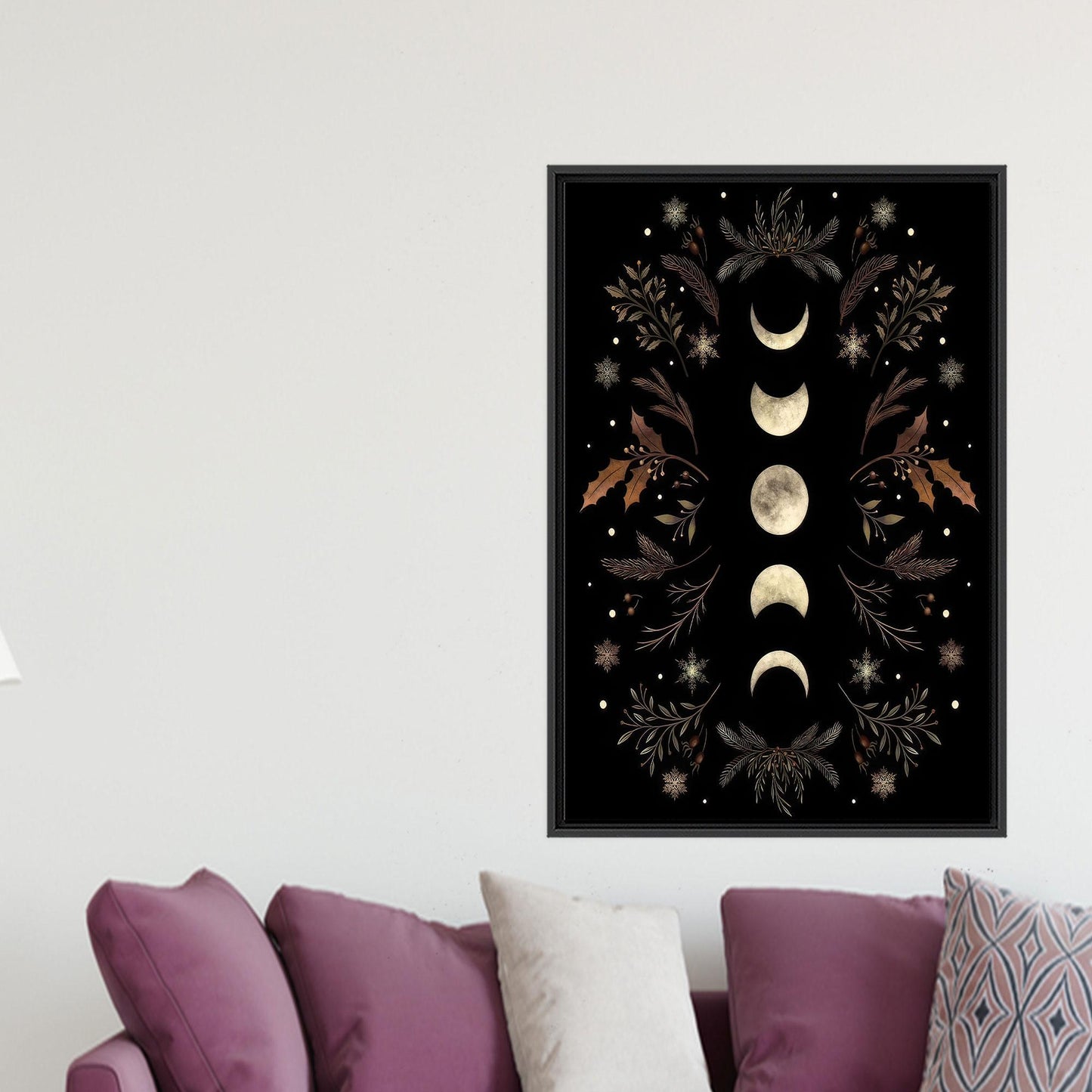 Boho Moon and Flowers Canvas Print