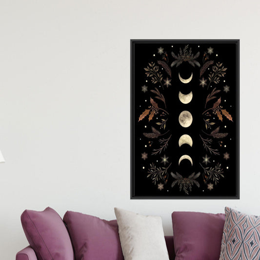 Modern Boho Moon and Flowers Artwork Canvas Print for Home Decoration