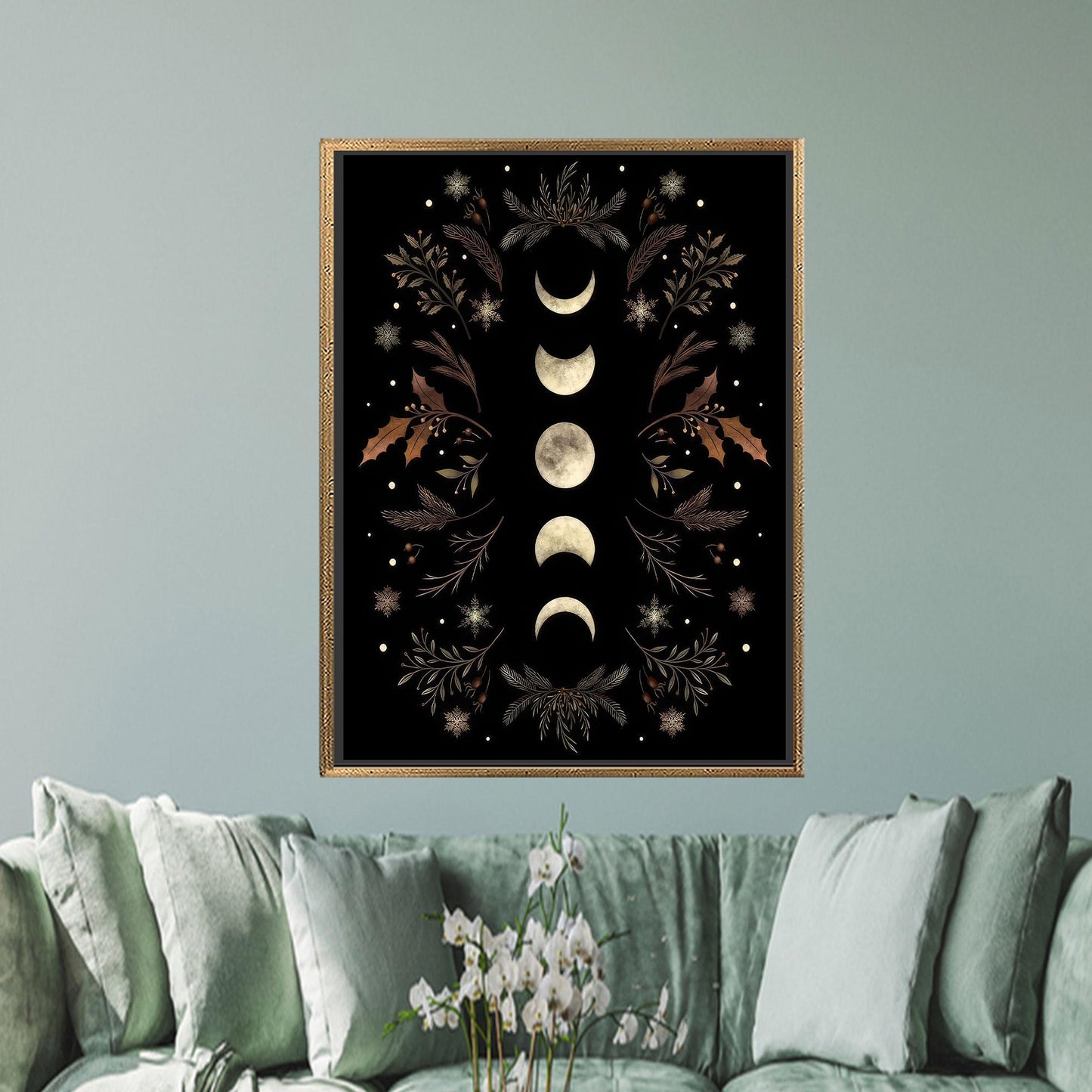Boho Moon and Flowers Canvas Print