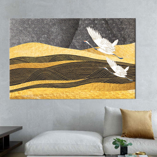 Modern Yellow Pattern Art Canvas, Two Storks Flying, Bridesmaid Gift, Personalized Box
