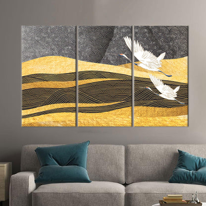 Modern Yellow Pattern Art Canvas, Two Storks Flying, Bridesmaid Gift, Personalized Box