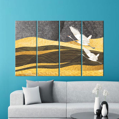 Modern Yellow Pattern Art Canvas, Two Storks Flying, Bridesmaid Gift, Personalized Box