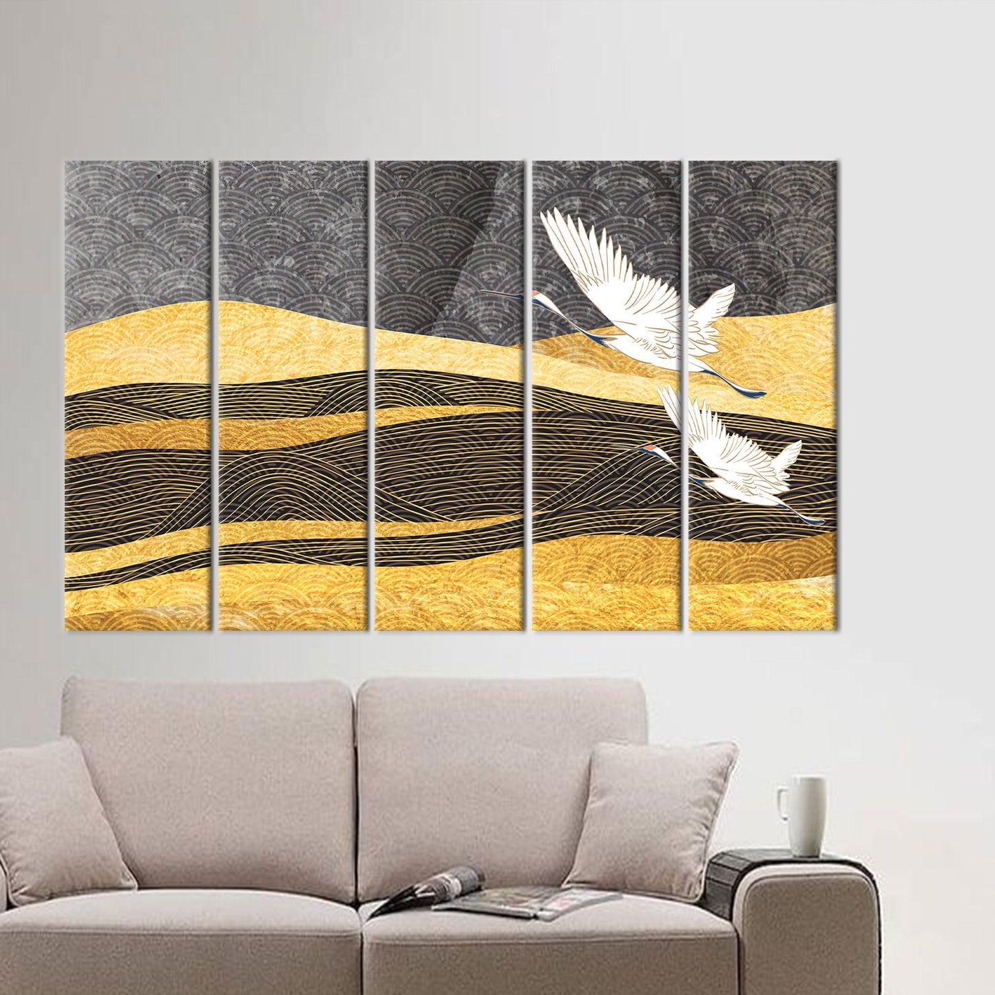 Modern Yellow Pattern Art Canvas, Two Storks Flying, Bridesmaid Gift, Personalized Box