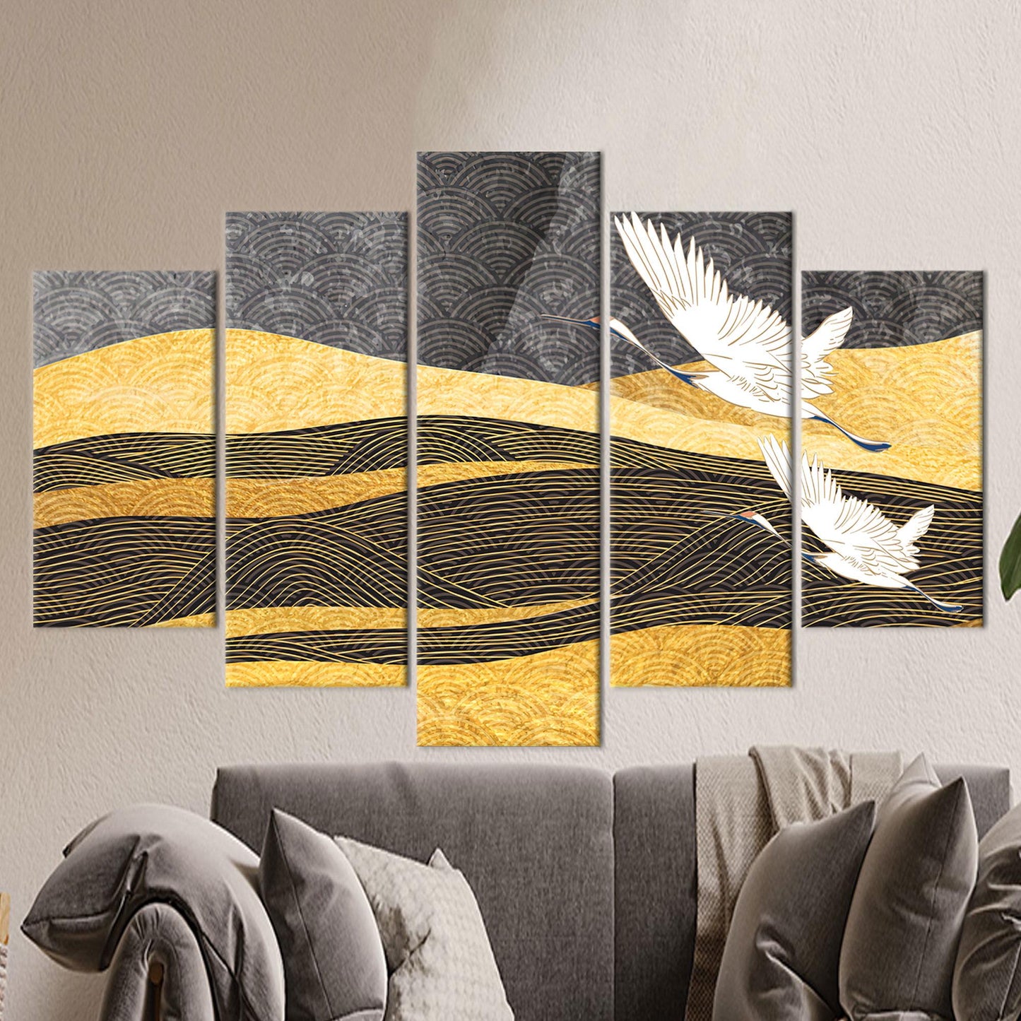Modern Yellow Pattern Art Canvas, Two Storks Flying, Bridesmaid Gift, Personalized Box
