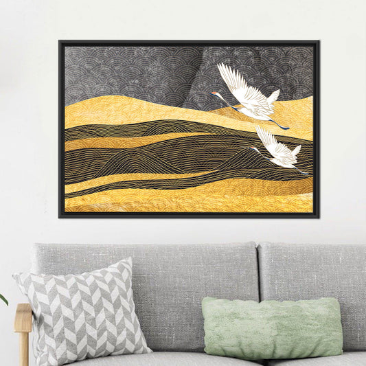 Modern Yellow Pattern Art Canvas, Two Storks Flying, Bridesmaid Gift, Personalized Box