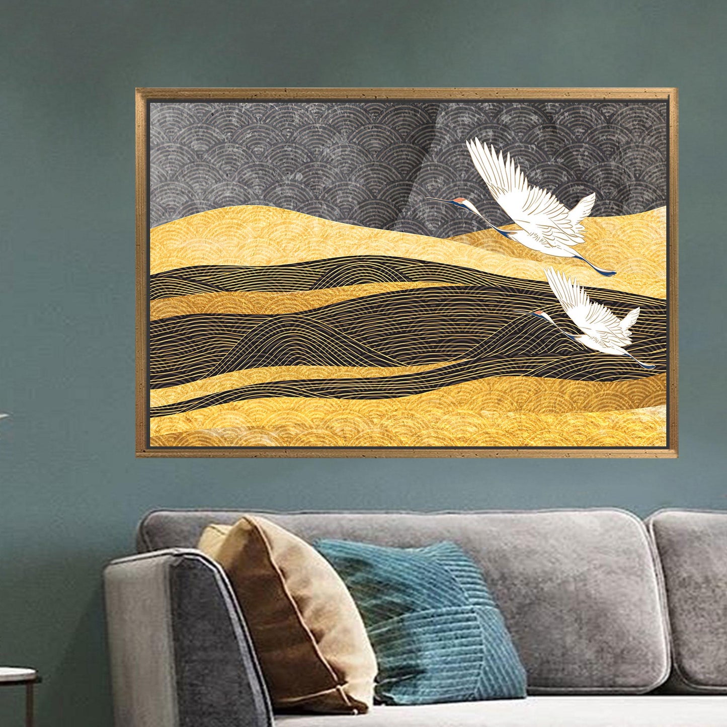 Modern Yellow Pattern Art Canvas, Two Storks Flying, Bridesmaid Gift, Personalized Box