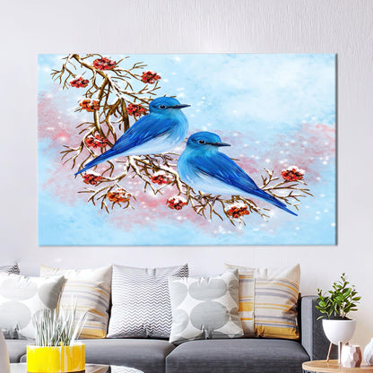 Blue Two Birds Painting Handmade Canvas Print