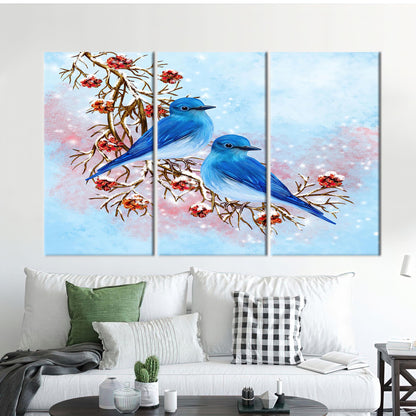 Blue Two Birds Painting Handmade Canvas Print