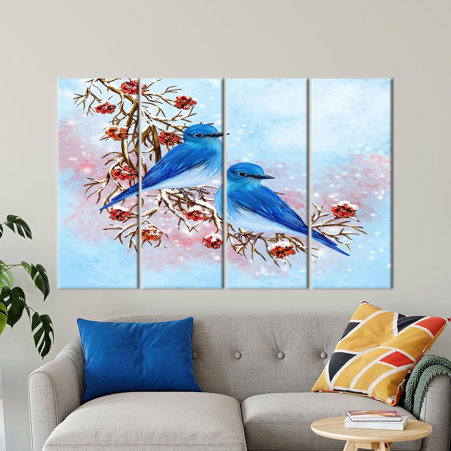 Blue Two Birds Painting Handmade Canvas Print