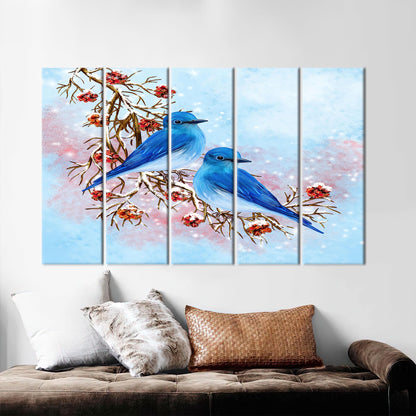 Blue Two Birds Painting Handmade Canvas Print