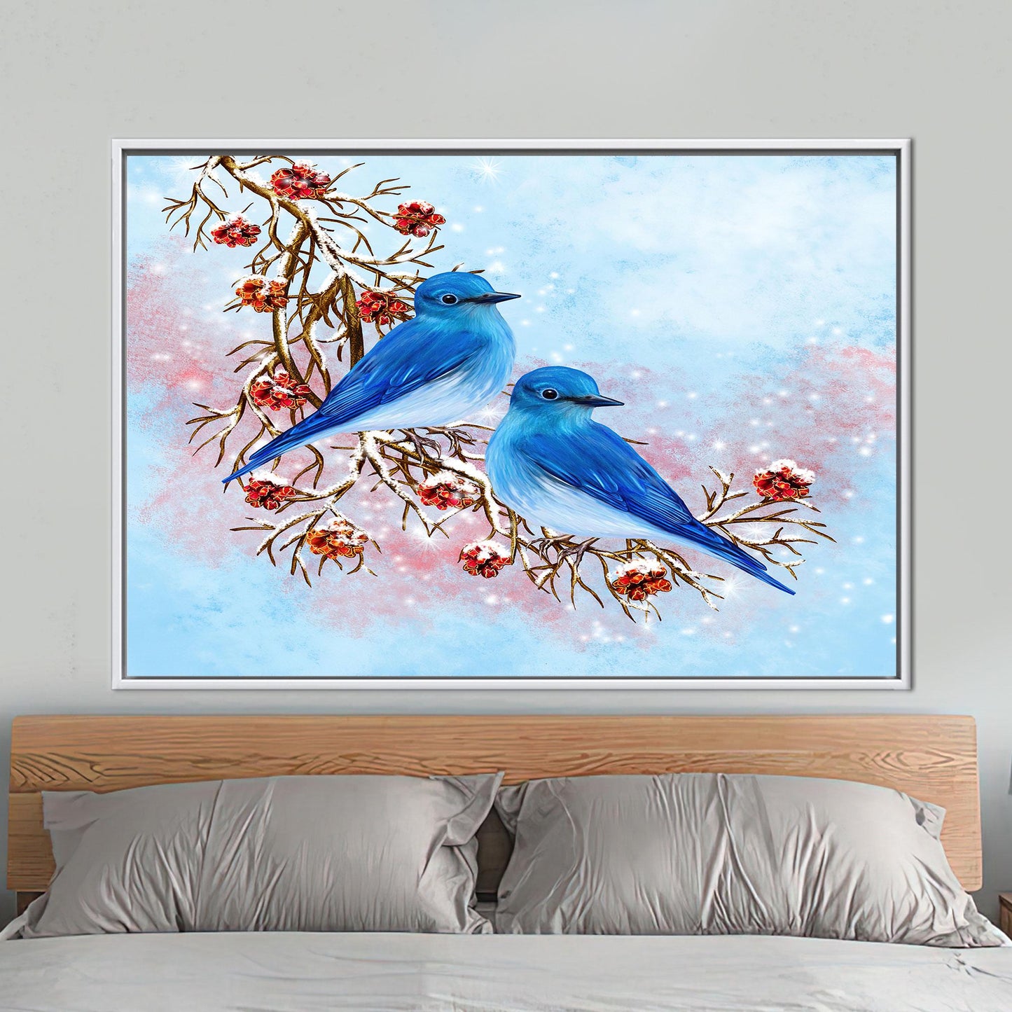 Blue Two Birds Painting Handmade Canvas Print