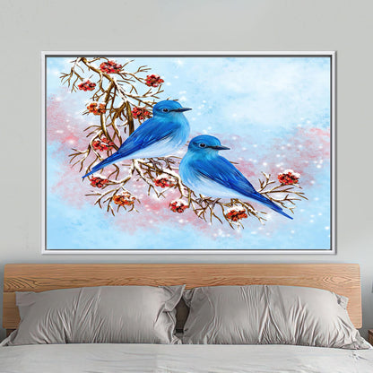 Blue Two Birds Painting Handmade Canvas Print