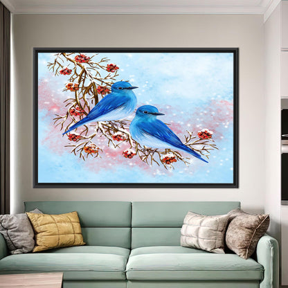 Blue Two Birds Painting Handmade Canvas Print