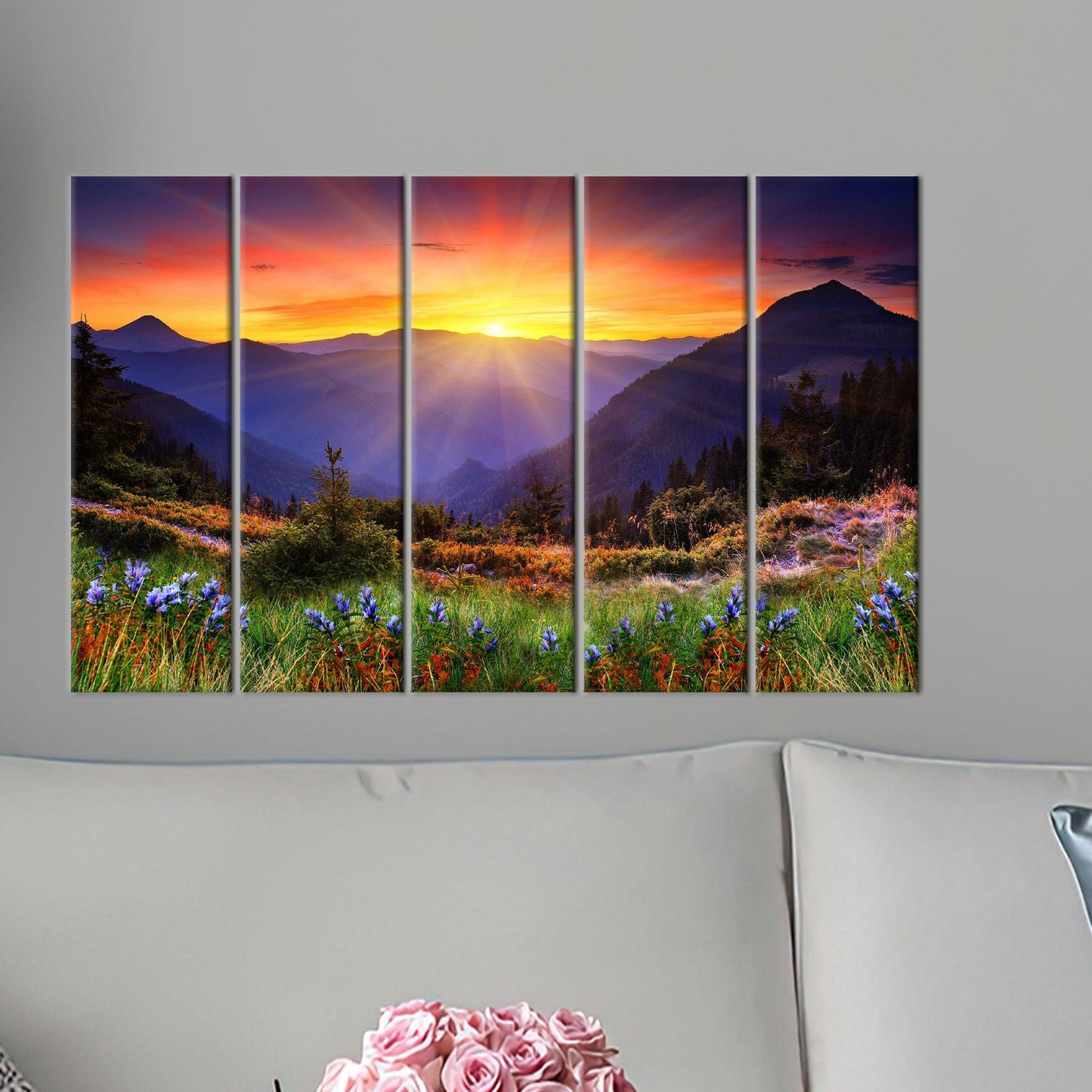 Nature View Art Canvas Print: Personalized Gift for Mom with Flowers Photo and Mountain Landscape