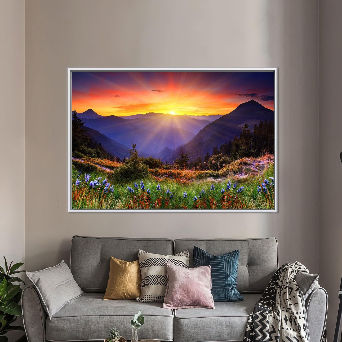 Nature View Art Canvas Print: Personalized Gift for Mom with Flowers Photo and Mountain Landscape