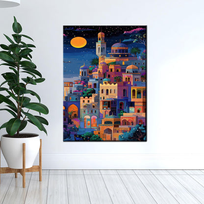 Colorful Arabian City Boho Night Canvas Print