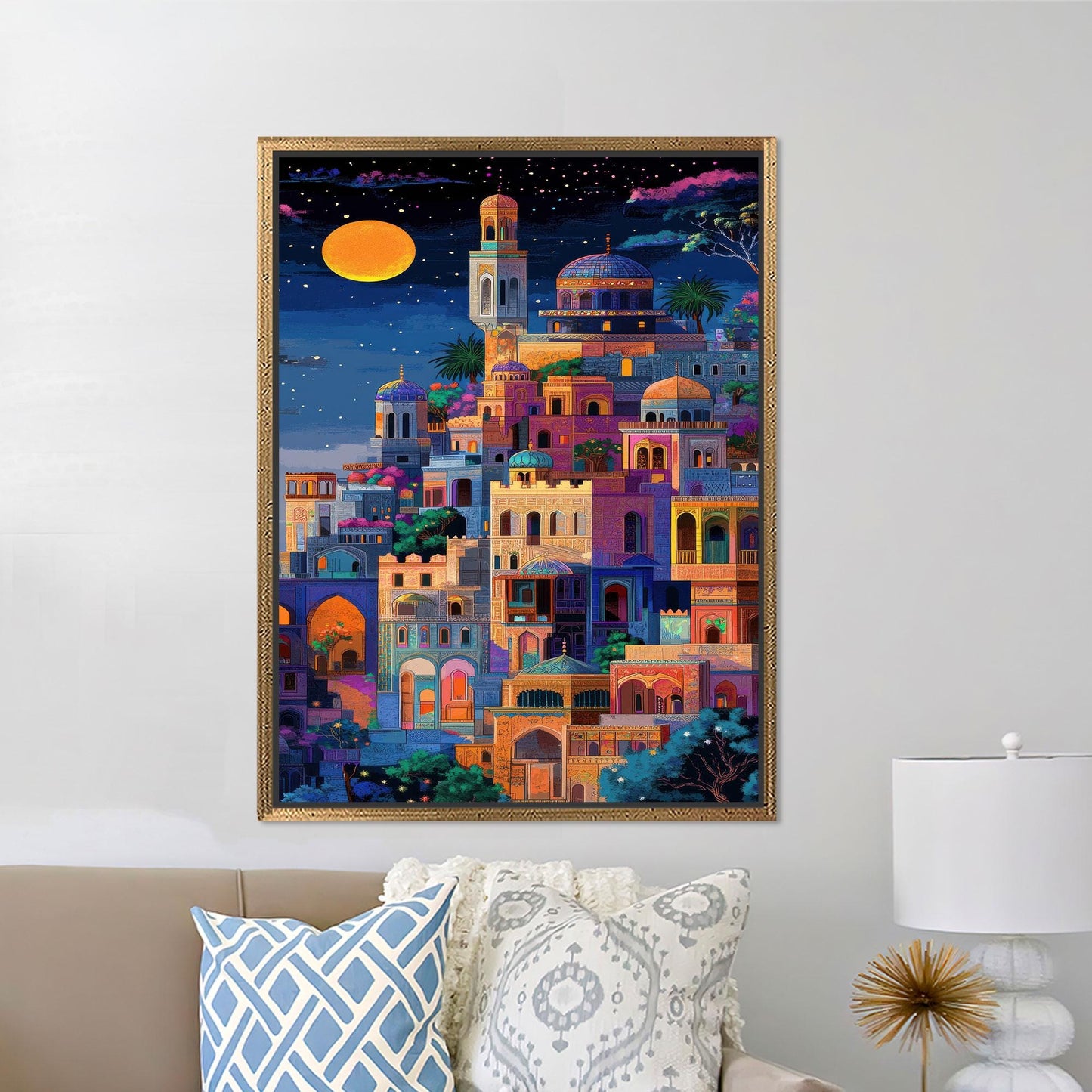Colorful Arabian City Boho Night Canvas Print