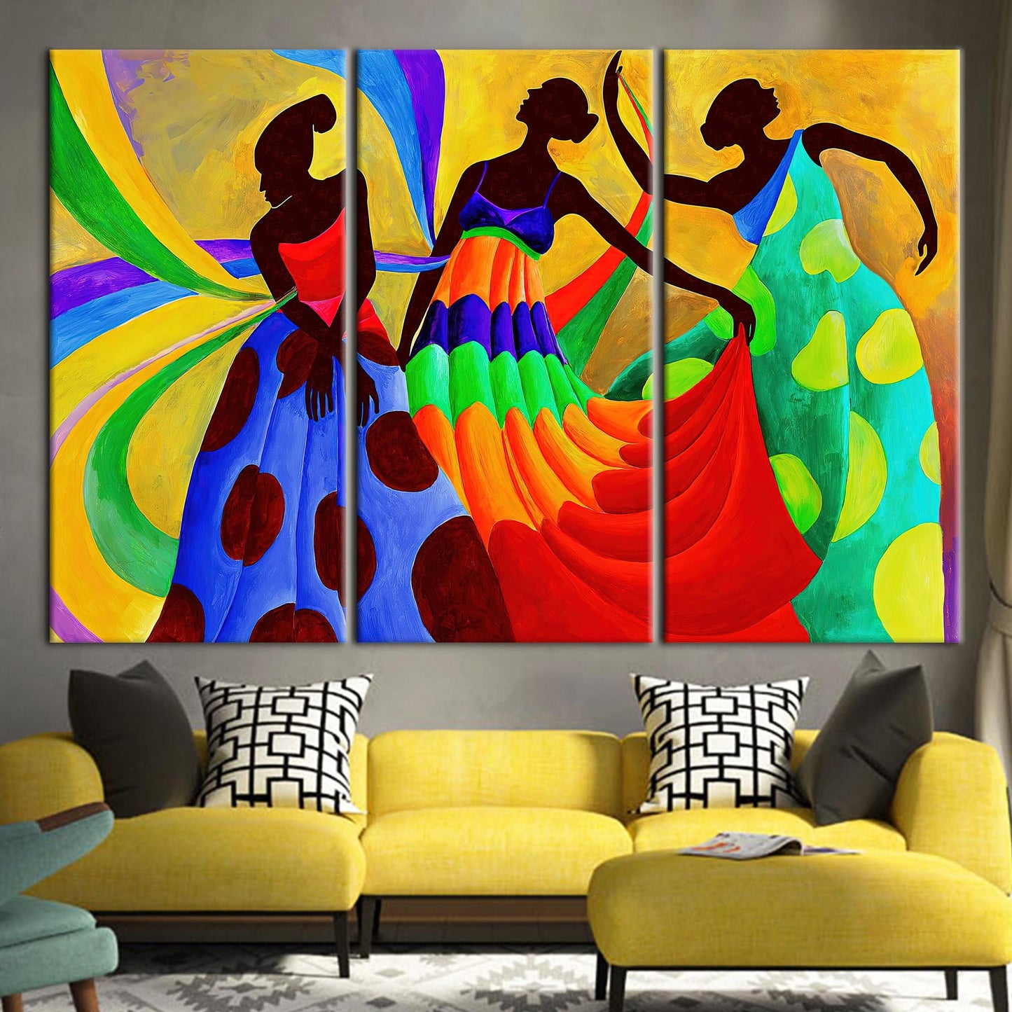 African Dancers Painting Canvas, Ethnic Art Canvas, African Women Canvas Art, Abstract Poster