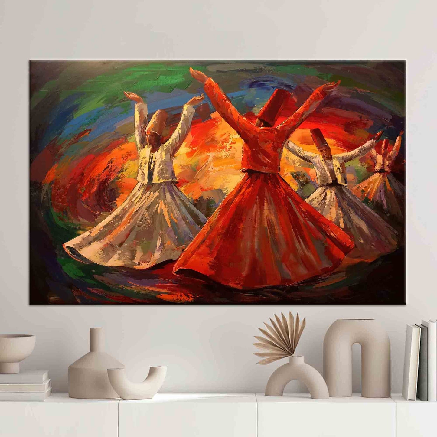 Whirling Dervish Oil Painting Canvas Print - Muslim Housewarming Gift, Islamic Wall Art