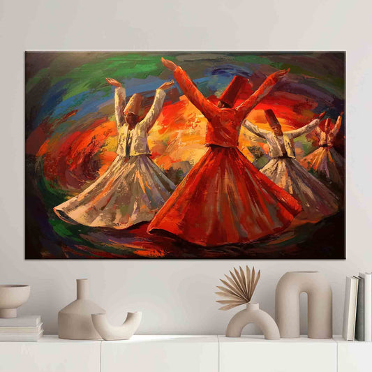 Whirling Dervish Oil Painting Canvas Print - Muslim Housewarming Gift, Islamic Wall Art