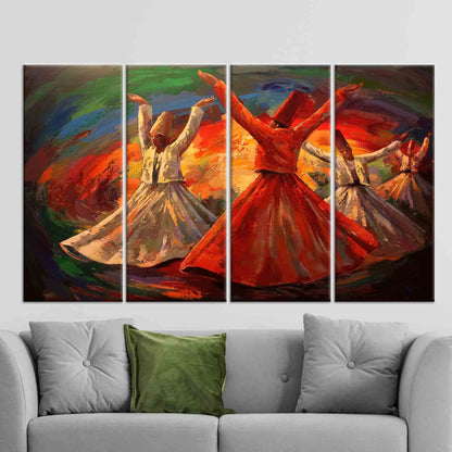 Whirling Dervish Oil Painting Canvas Print - Muslim Housewarming Gift, Islamic Wall Art