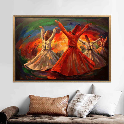 Whirling Dervish Oil Painting Canvas Print - Muslim Housewarming Gift, Islamic Wall Art