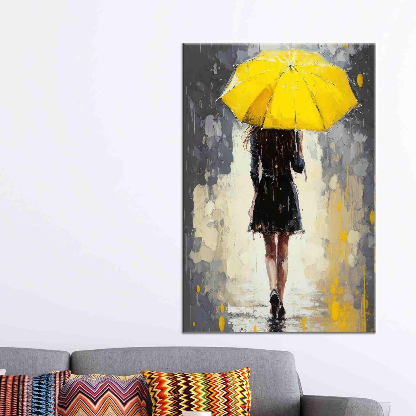 Yellow Umbrella Woman 3D Girl Canvas Print