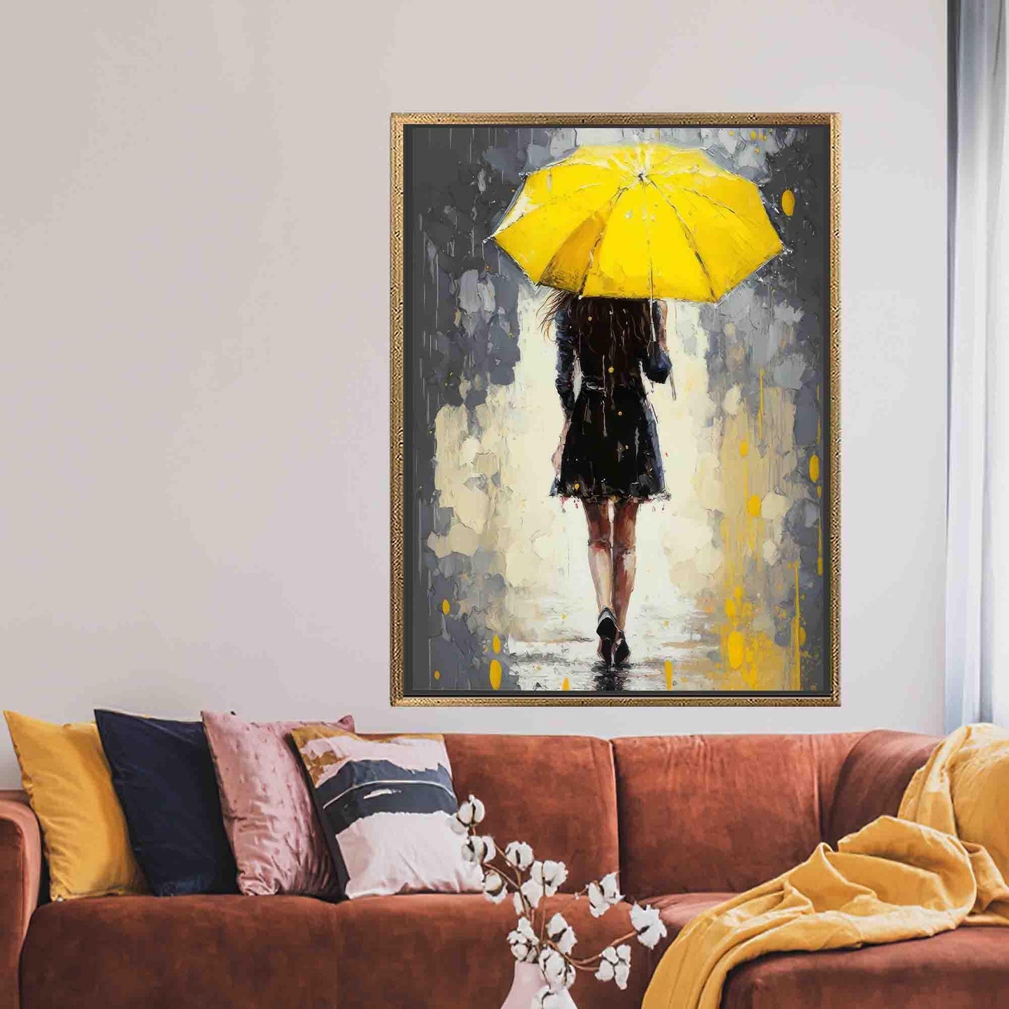Yellow Umbrella Woman 3D Girl Canvas Print