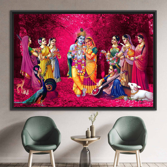 Radha Krishna Canvas Print: Hindu Wall Art with Indian Radha Krishna Decor