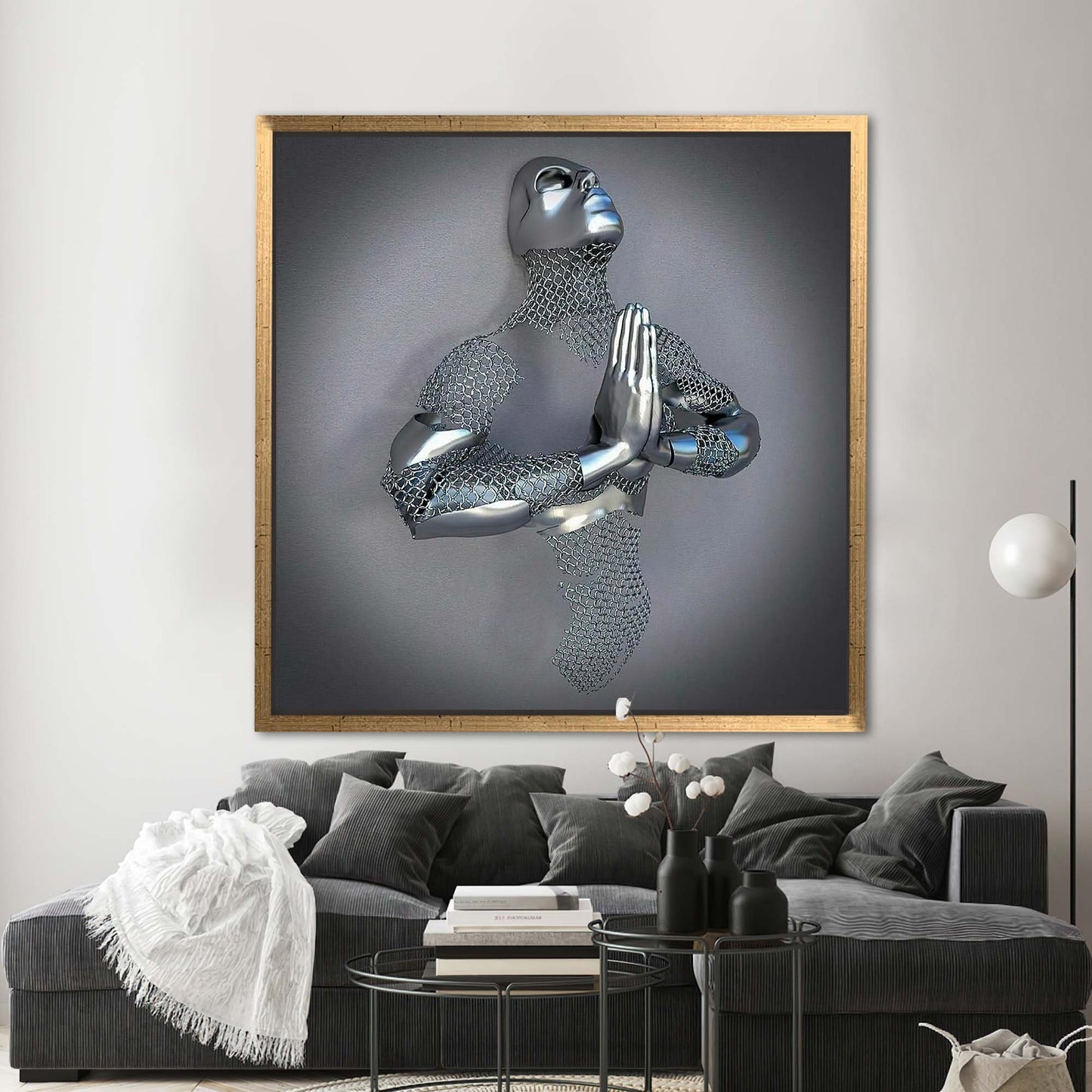 Futuristic Praying Figure Metallic Gallery Canvas Print
