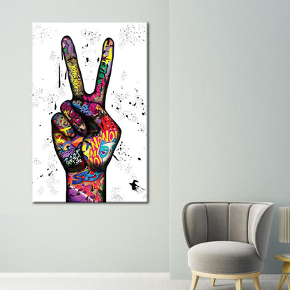 Peace Finger Graffiti Abstract Painting Canvas Print