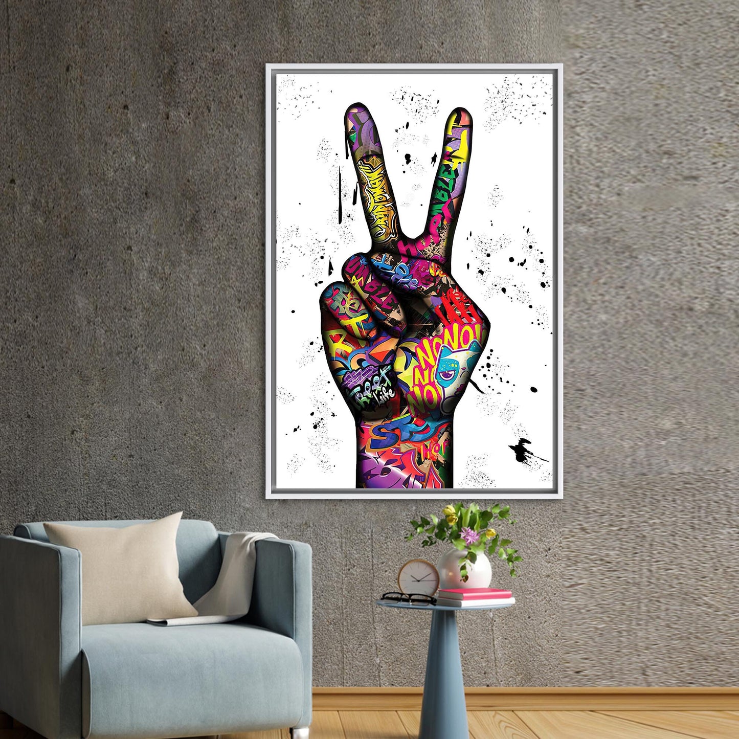 Peace Finger Graffiti Abstract Painting Canvas Print