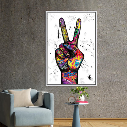 Peace Finger Graffiti Abstract Painting Canvas Print