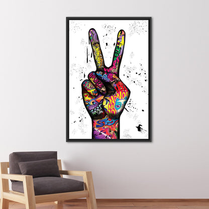 Peace Finger Graffiti Abstract Painting Canvas Print