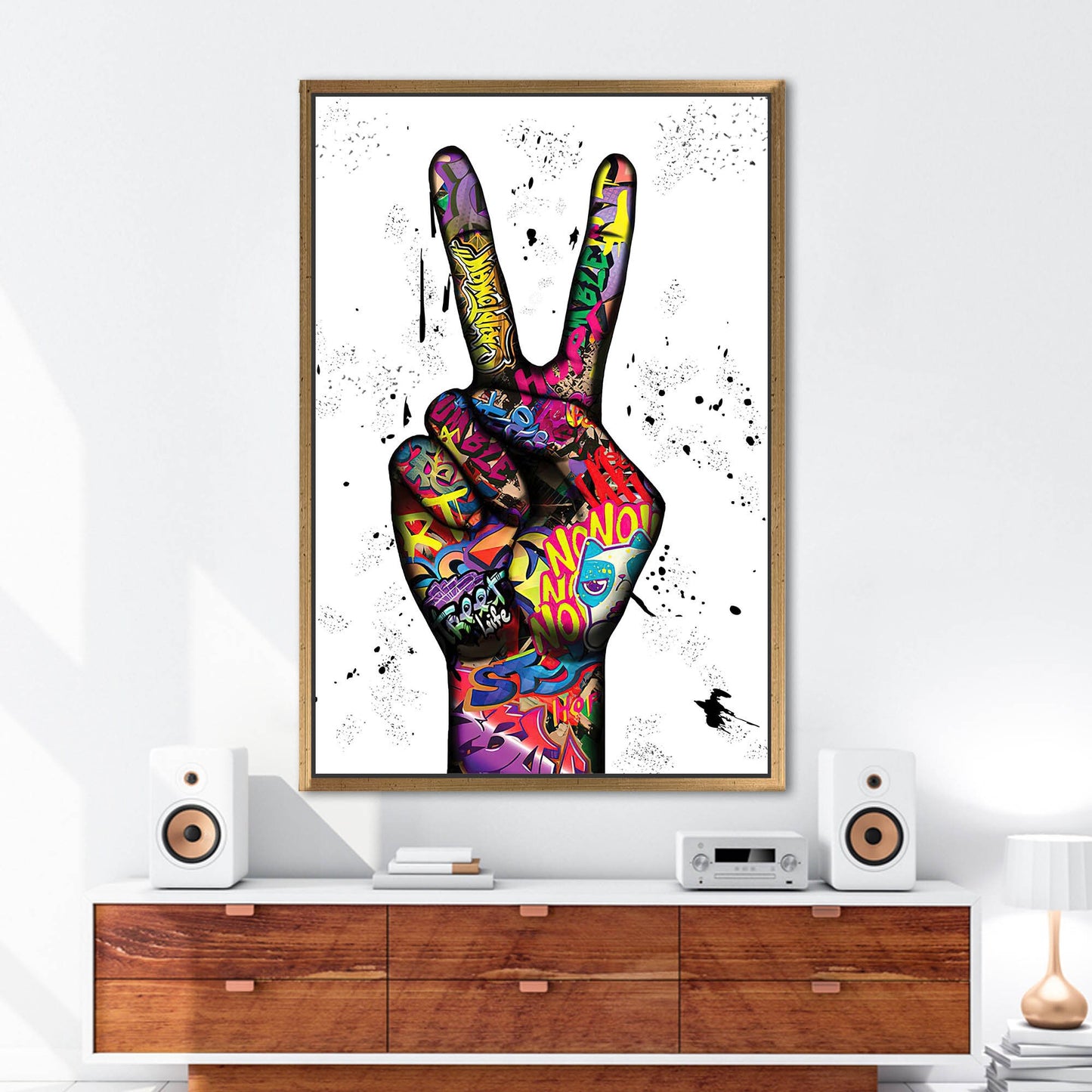 Peace Finger Graffiti Abstract Painting Canvas Print