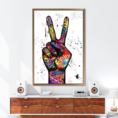 Peace Finger Graffiti Abstract Painting Canvas Print