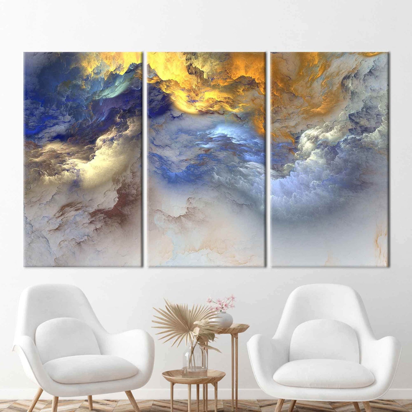 Blue and Yellow Abstract Cloudy Canvas Print