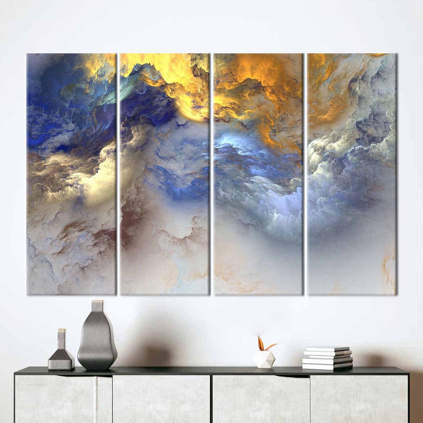 Blue and Yellow Abstract Cloudy Canvas Print