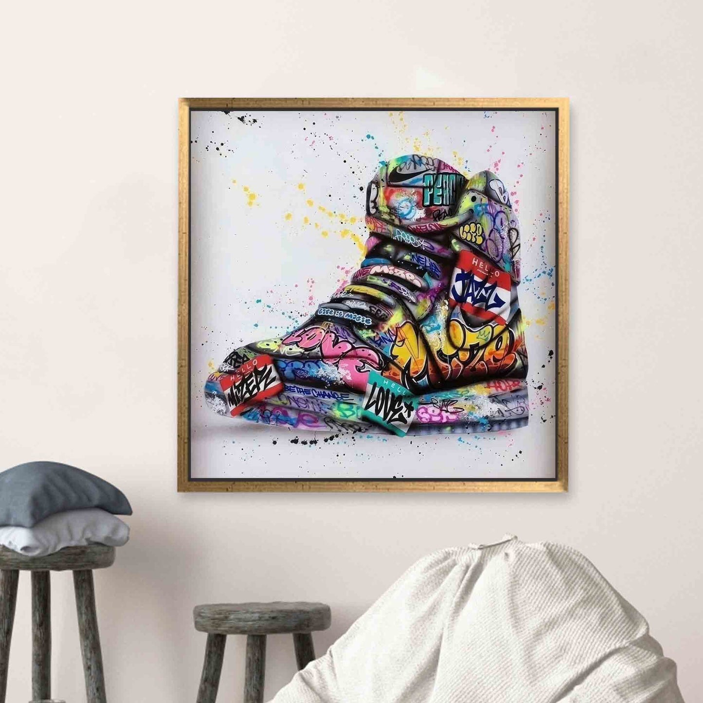 Modern Sneakers Graffiti Art Canvas Print - Personalized Gift Box, Colorful Shoes Art