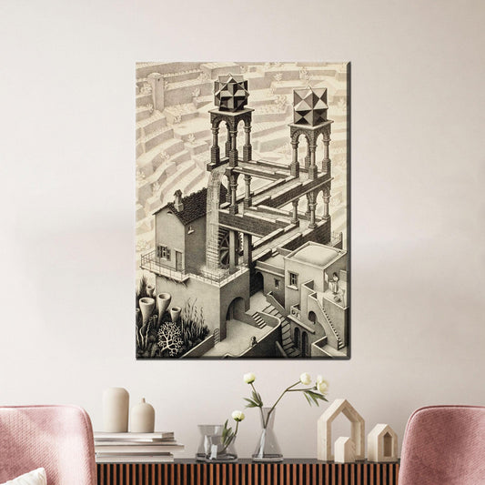 Modern Canvas Print: M.C. Escher Inspired Impossible Structure Wall Art
