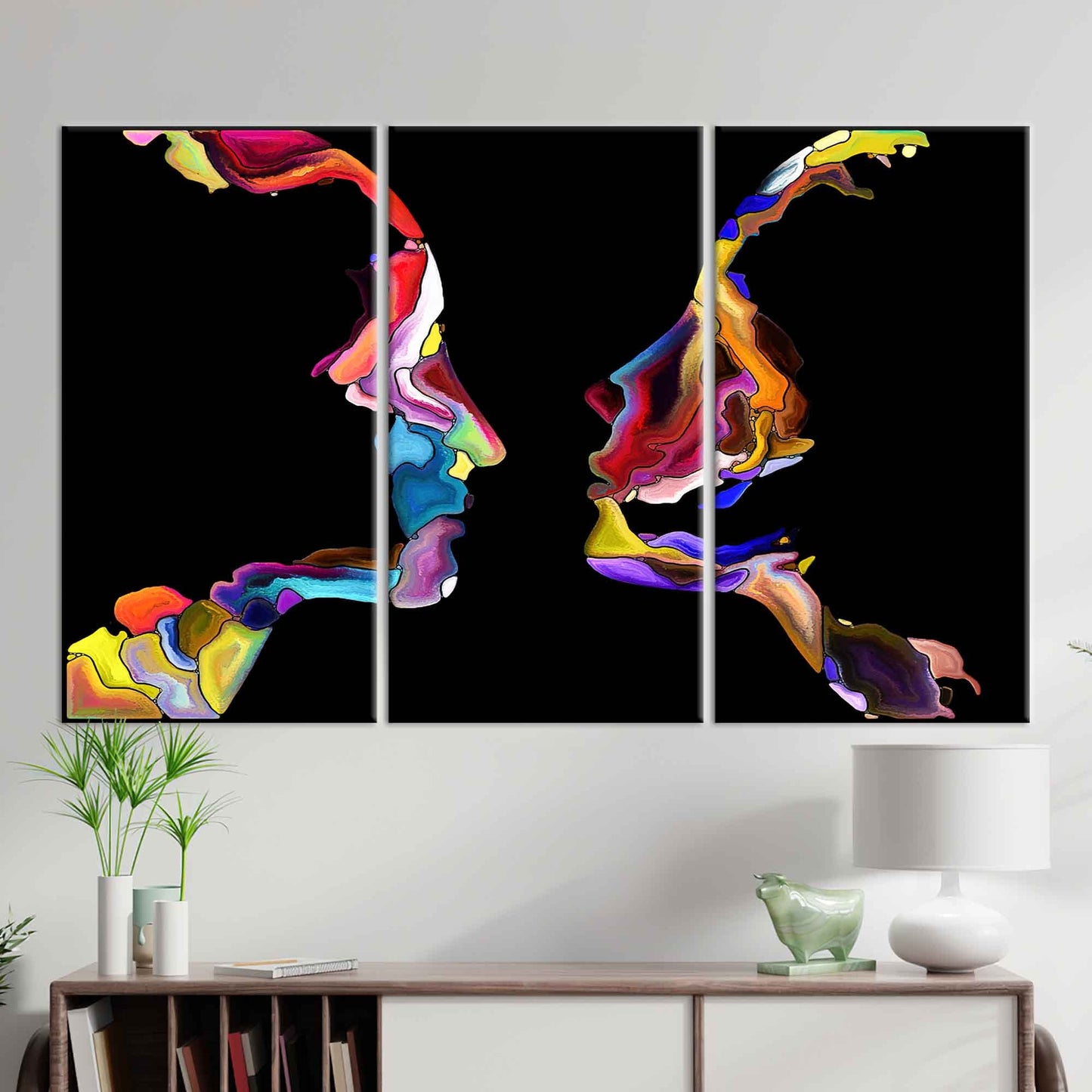 Colorful Abstract Couple Silhouette Valentine's Canvas Print