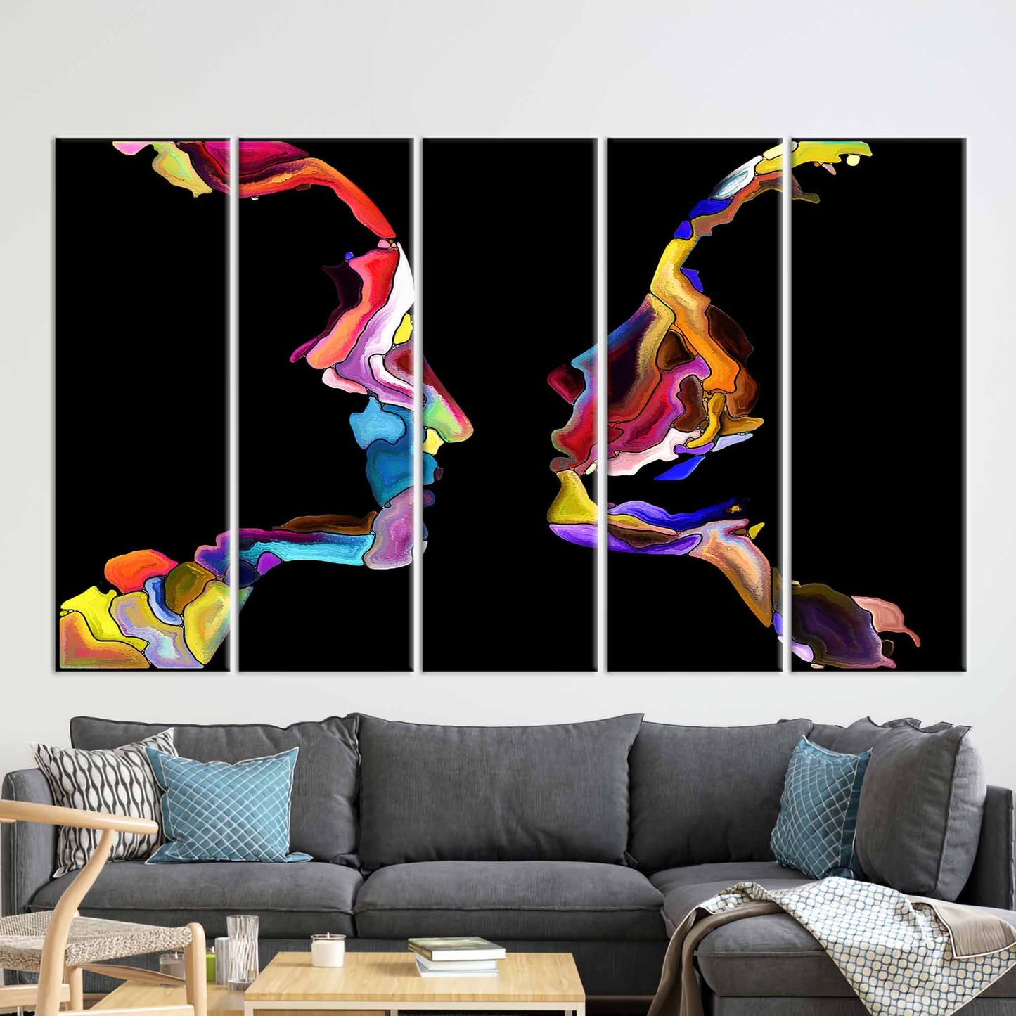 Colorful Abstract Couple Silhouette Valentine's Canvas Print