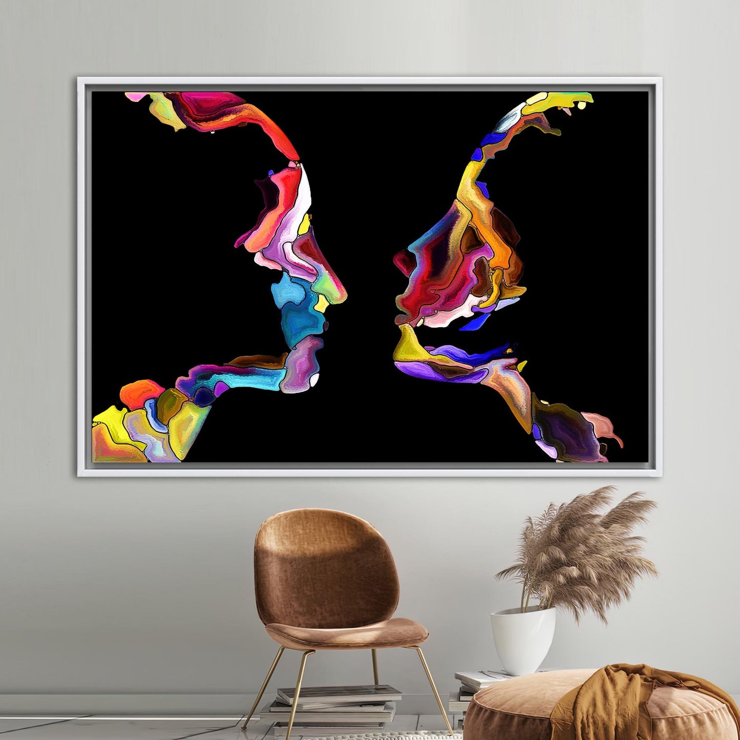 Colorful Abstract Couple Silhouette Valentine's Canvas Print