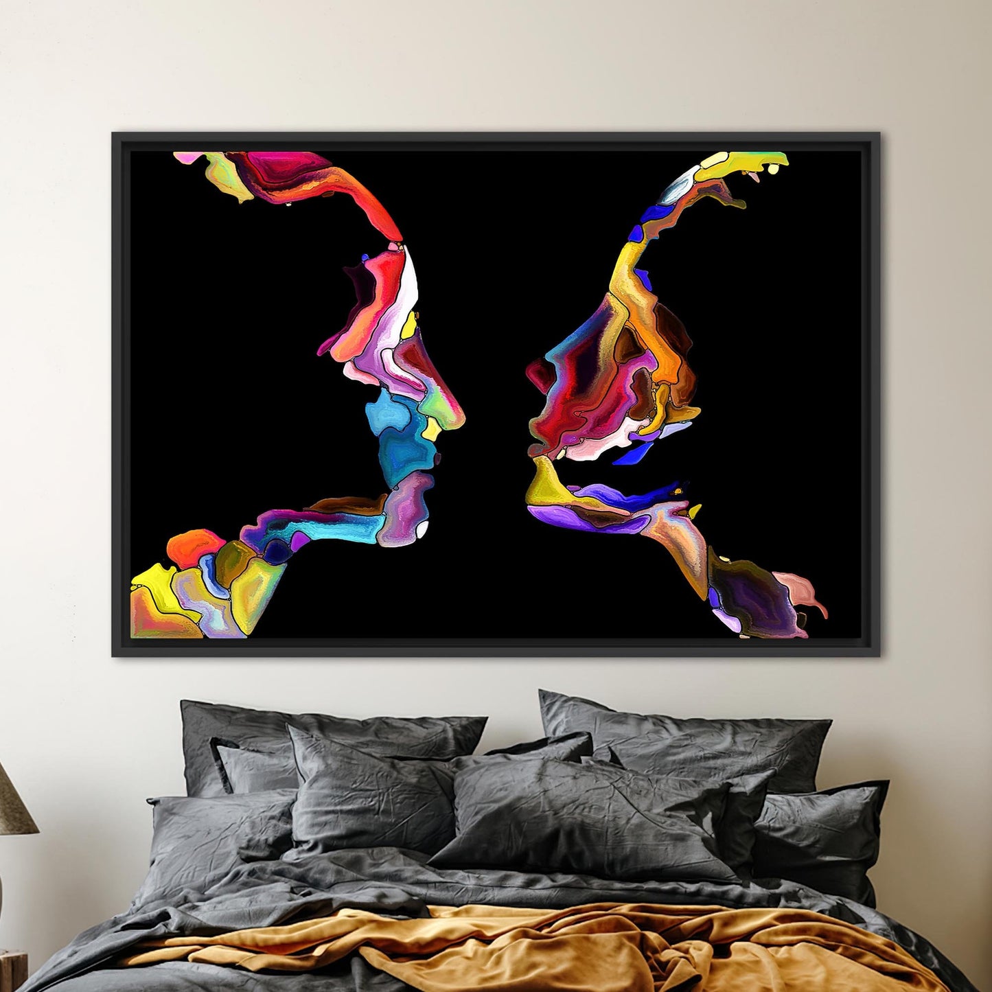 Colorful Abstract Couple Silhouette Valentine's Canvas Print